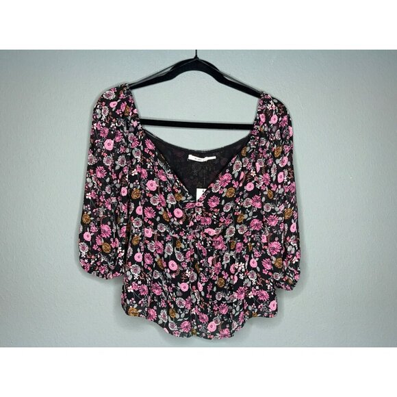 Mi Ami Francesca's Women's Small Flowy Floral Crop Top V-Neck Lined NWT - Picture 1 of 10